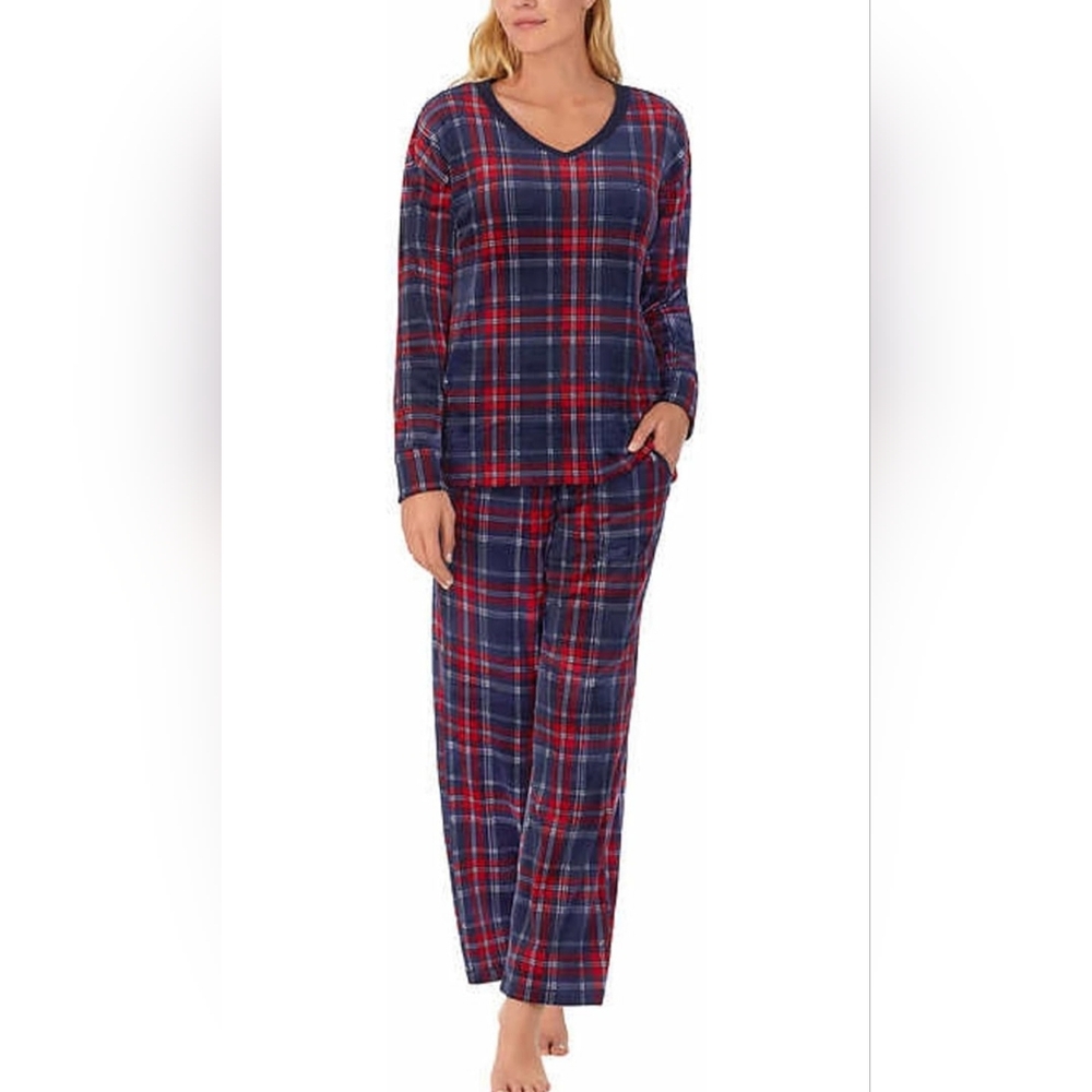 NAUTICA 2 Piece Fleece Pajama Sleepwear Set Red Plaid XL - 18-20